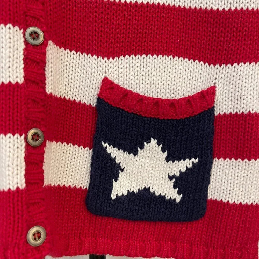 T & Company Womens Cardigan Size PL Patriotic Americana Flag Knit Vintage Style - Picture 4 of 8